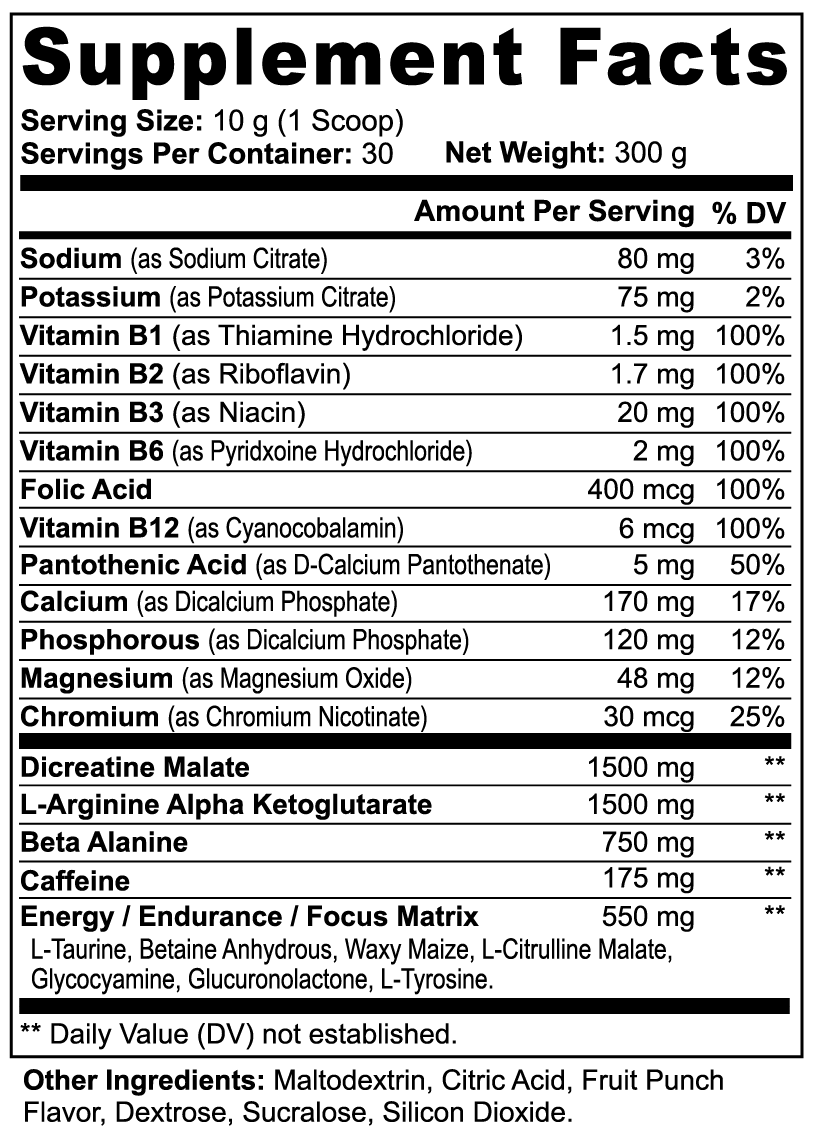 Pre-Workout Powder – Fruit Punch Flavor | Energy & Focus